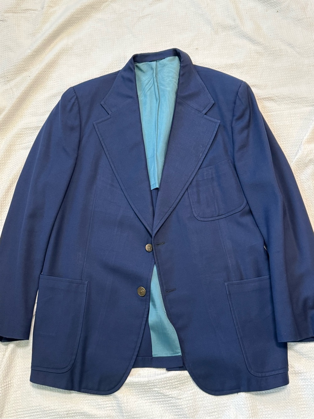 Vintage Navy Blue Blazer with Patch Pockets 44R